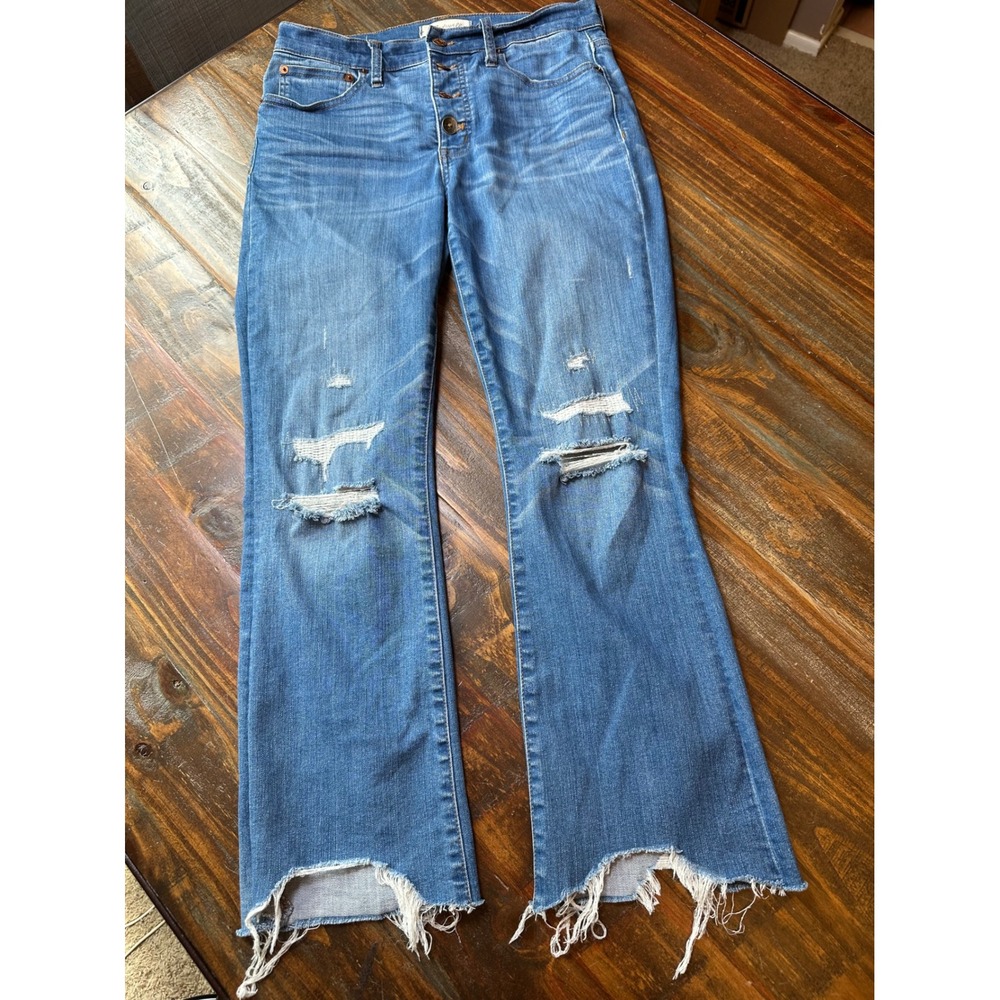 Madewell Distressed Cropped Flare Jeans in Medium Blue